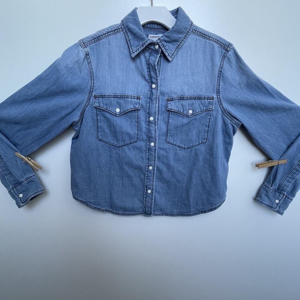 Sonoma Goods for Life Women’s Cropped Western Denim Shirt Size XS Long Sleeve